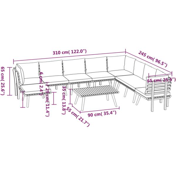 9-tlg. Garten-Lounge-Set mit Kissen Massivholz Akazie