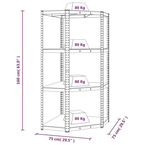 Eckregal mit 4 Böden Silbern Stahl & Holzwerkstoff
