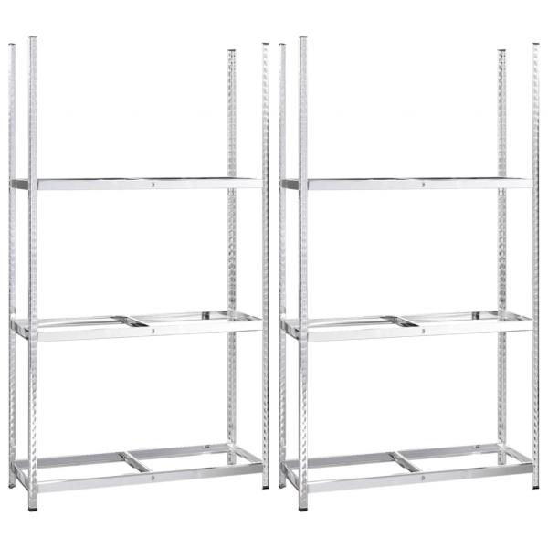 Reifenregale mit 3 Böden 2 Stk. Silbern 110x40x200 cm Stahl