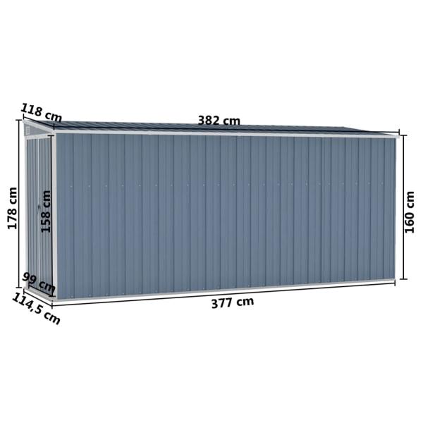 Anbauschuppen Grau 118x382x178 cm Verzinkter Stahl