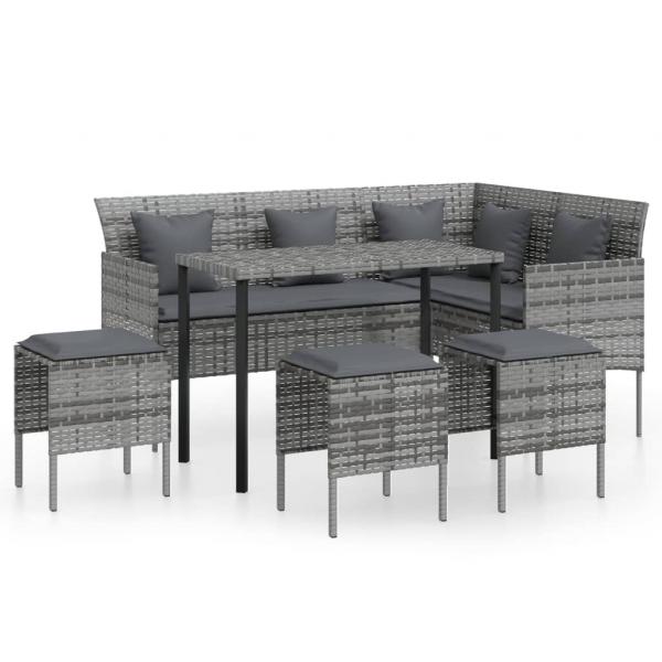 ARDEBO.de - 5-tlg. Sofagarnitur in L-Form mit Kissen Poly Rattan Grau