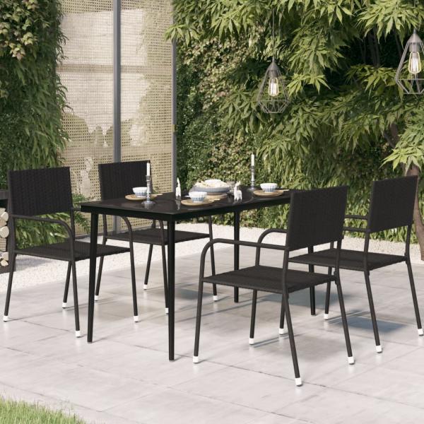 ARDEBO.de - Garten-Esstisch Schwarz 140x70x74 cm Stahl und Glas