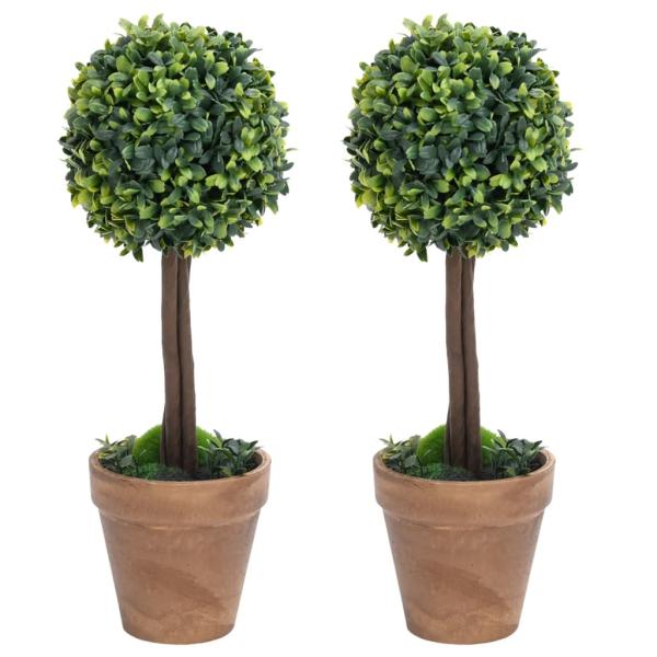 ARDEBO.de - Künstliche Buchsbäume 2 Stk. mit Topf Kugelform Grün 41 cm