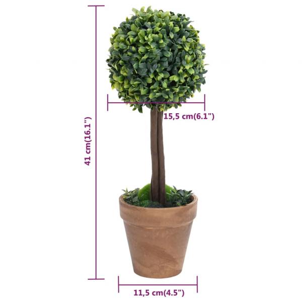 Künstliche Buchsbäume 2 Stk. mit Topf Kugelform Grün 41 cm