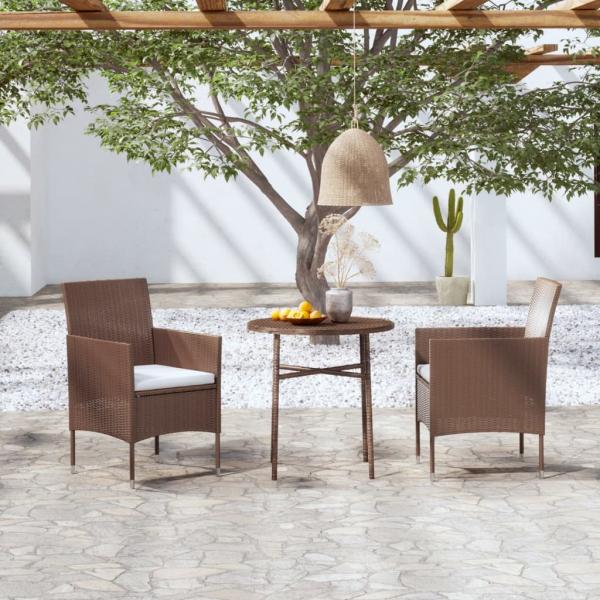 ARDEBO.de - 3-tlg. Garten-Essgruppe Poly Rattan Braun