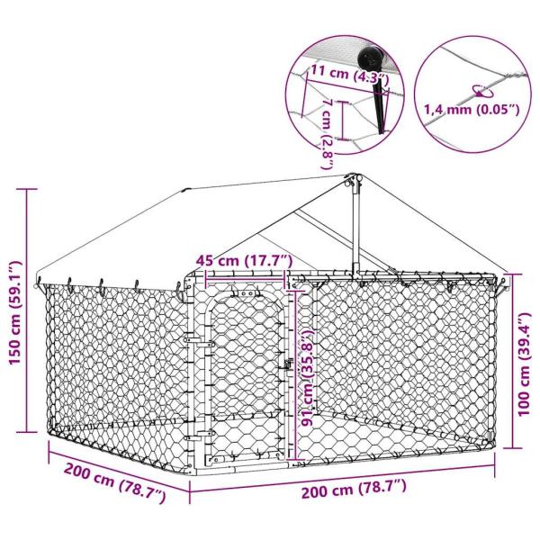 Outdoor-Hundezwinger mit Dach 200x200x150 cm
