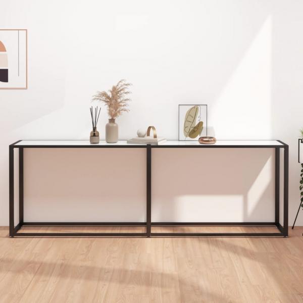 ARDEBO.de - Konsolentisch Weiß Marmor-Optik 220x35x75,5 cm Hartglas