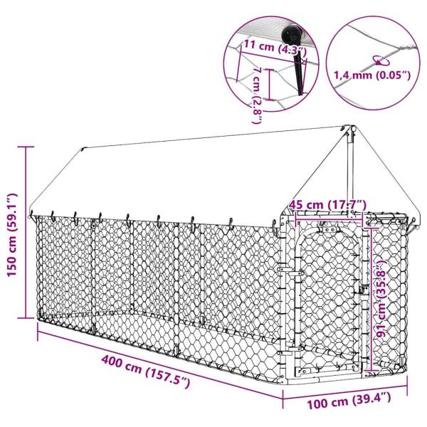 Outdoor-Hundezwinger mit Dach 400x100x150 cm