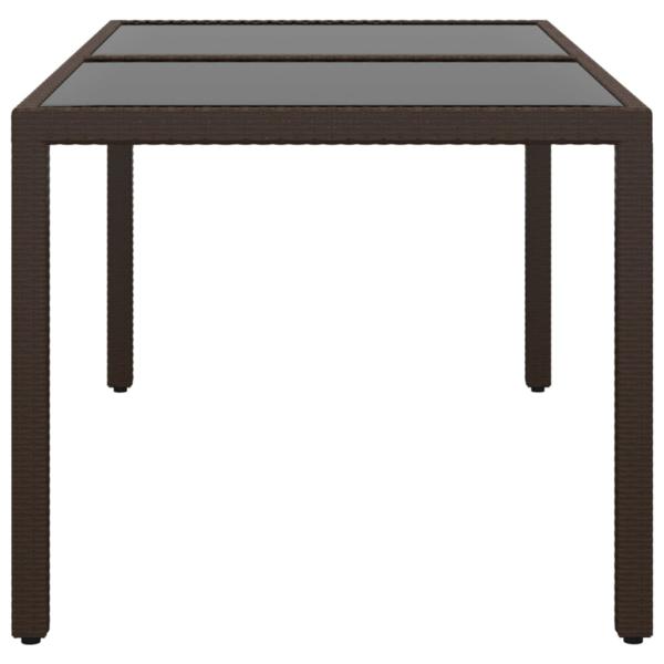 Gartentisch 150x90x75 cm Hartglas und Poly Rattan Braun