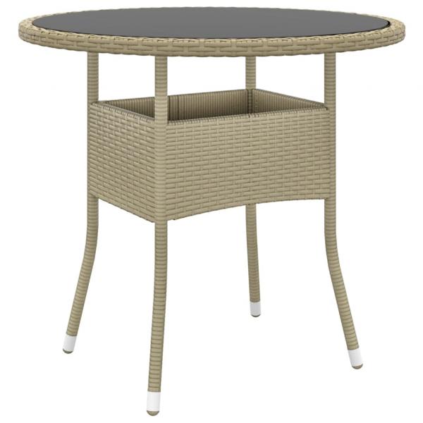 ARDEBO.de - Gartentisch Ø80x75 cm Hartglas und Poly Rattan Beige