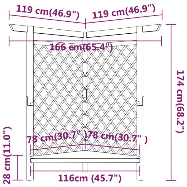 Eckpergola mit Bank 166x81x174 cm Kiefernholz Imprägniert  
