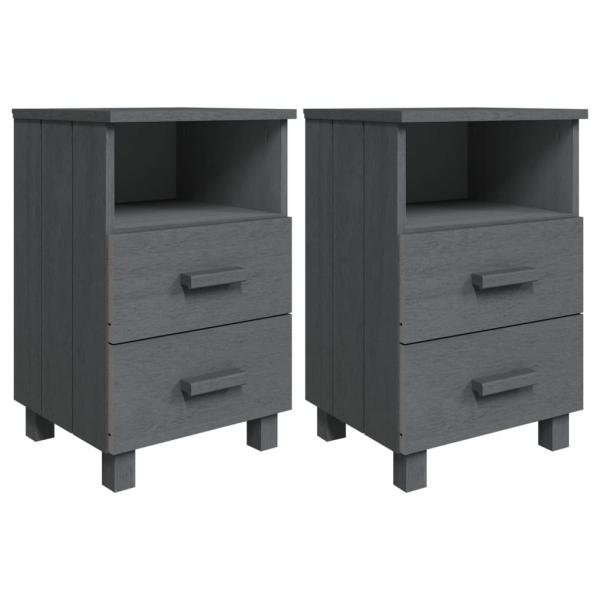 ARDEBO.de - Nachttische HAMAR 2 Stk. Dunkelgrau 40x35x62 cm Massivholz