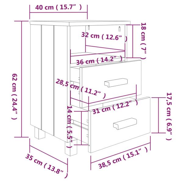 Nachttische HAMAR 2 Stk. Dunkelgrau 40x35x62 cm Massivholz