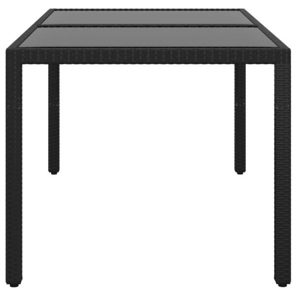 Gartentisch 150x90x75 cm Hartglas und Poly Rattan Schwarz