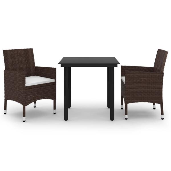 3-tlg. Garten-Essgruppe mit Auflagen Poly Rattan und Glas