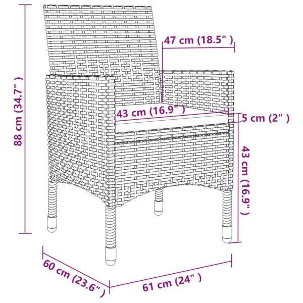 3-tlg. Garten-Essgruppe mit Auflagen Poly Rattan und Glas