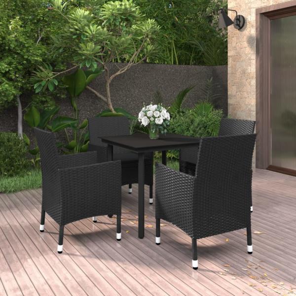 ARDEBO.de - 5-tlg. Garten-Essgruppe mit Auflagen Poly Rattan und Glas