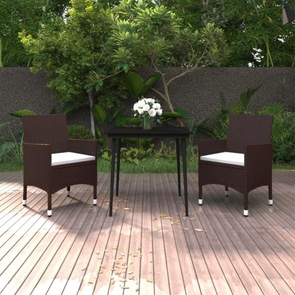 ARDEBO.de - 3-tlg. Garten-Essgruppe mit Auflagen Poly Rattan und Glas