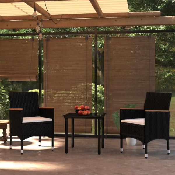 ARDEBO.de - 3-tlg. Garten-Essgruppe mit Kissen Schwarz