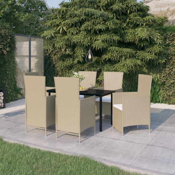 ARDEBO.de - 7-tlg. Garten-Essgruppe mit Auflagen Beige