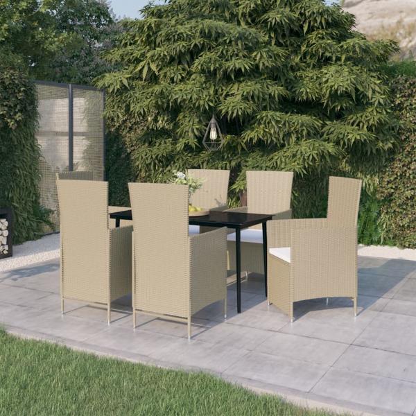 ARDEBO.de - 7-tlg. Garten-Essgruppe mit Auflagen Beige