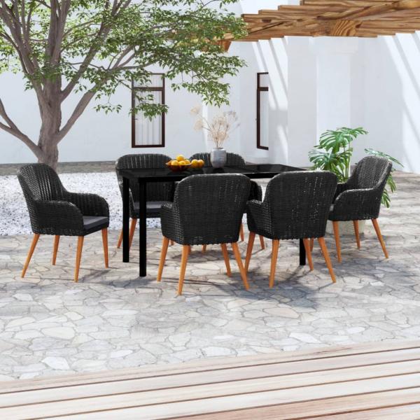 ARDEBO.de - 7-tlg. Garten-Essgruppe mit Kissen Schwarz