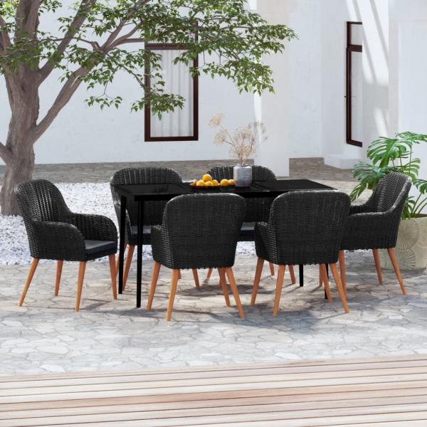 ARDEBO.de - 7-tlg. Garten-Essgruppe mit Kissen Schwarz