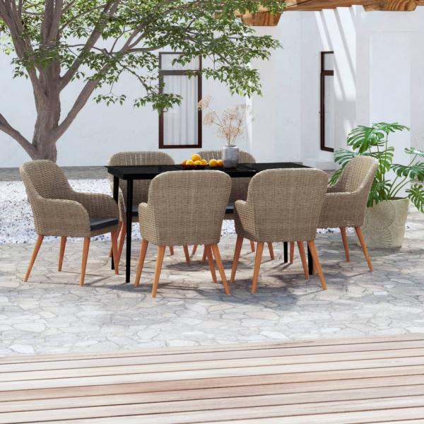 ARDEBO.de - 7-tlg. Garten-Essgruppe mit Kissen Braun