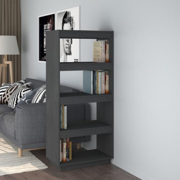 ARDEBO.de - Bücherregal/Raumteiler Grau 60x35x135 cm Massivholz Kiefer