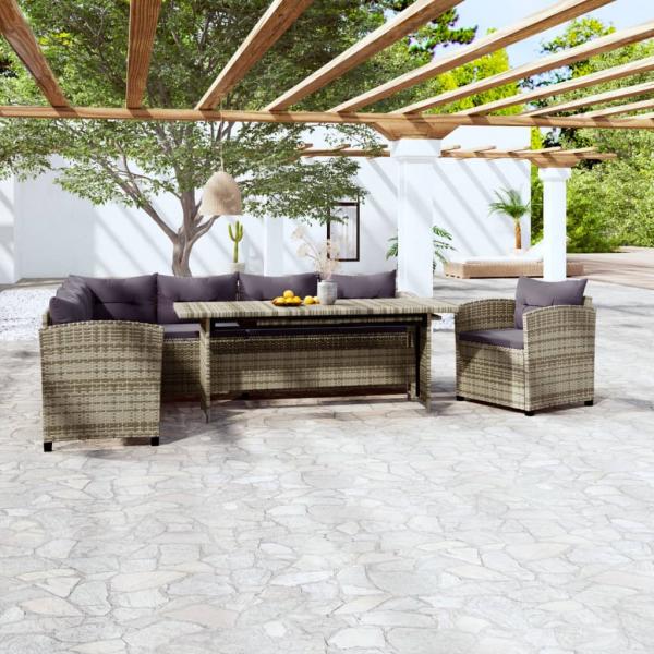 ARDEBO.de - 3-tlg. Garten-Lounge-Set mit Kissen Poly Rattan Grau