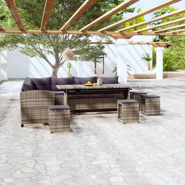 ARDEBO.de - 6-tlg. Garten-Lounge-Set mit Kissen Poly Rattan Grau