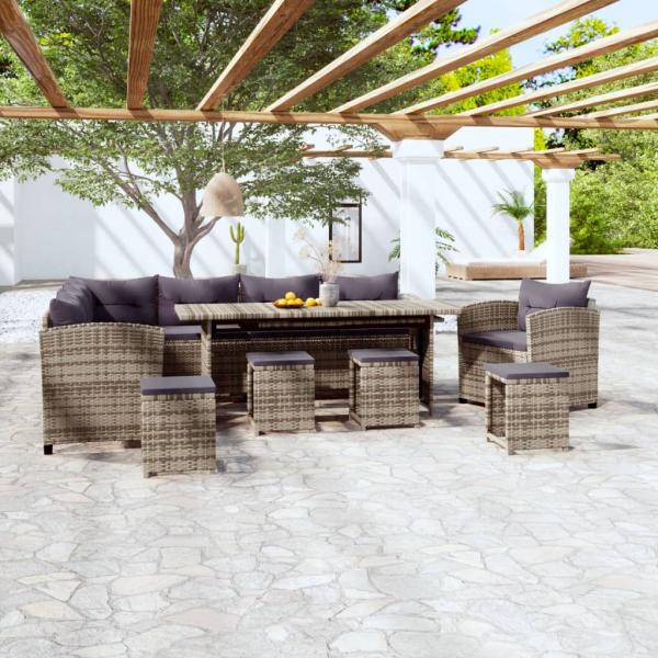 ARDEBO.de - 7-tlg. Garten-Lounge-Set mit Kissen Poly Rattan Grau