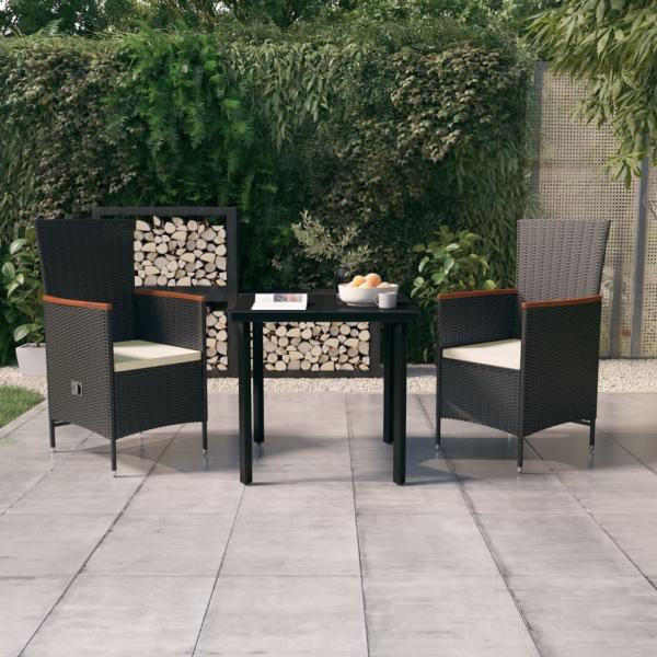 ARDEBO.de - 3-tlg. Garten-Essgruppe mit Kissen Schwarz