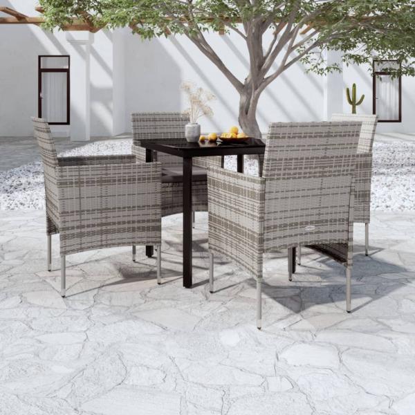 ARDEBO.de - 5-tlg. Garten-Essgruppe mit Kissen Grau und Schwarz