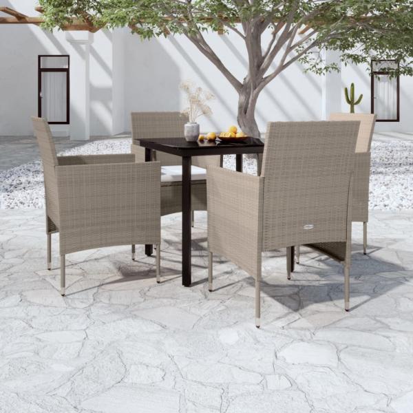 ARDEBO.de - 5-tlg. Garten-Essgruppe mit Kissen Beige und Schwarz