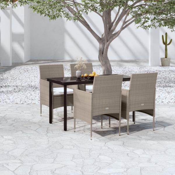 ARDEBO.de - 5-tlg. Garten-Essgruppe mit Kissen Beige und Schwarz