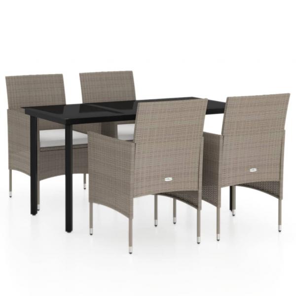 5-tlg. Garten-Essgruppe mit Kissen Beige und Schwarz
