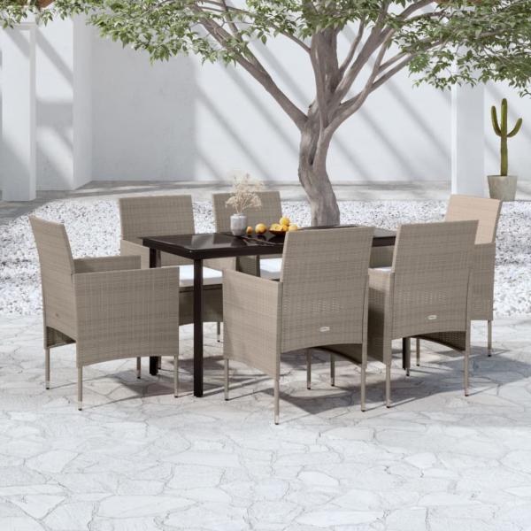 ARDEBO.de - 7-tlg. Garten-Essgruppe mit Kissen Beige und Schwarz