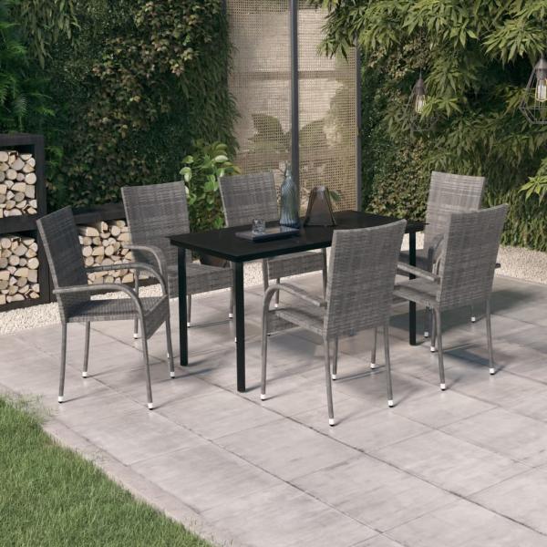 ARDEBO.de - 7-tlg. Garten-Essgruppe Grau und Schwarz