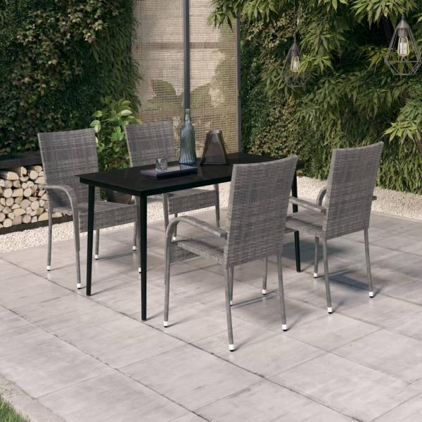 ARDEBO.de - 5-tlg. Garten-Essgruppe Grau und Schwarz