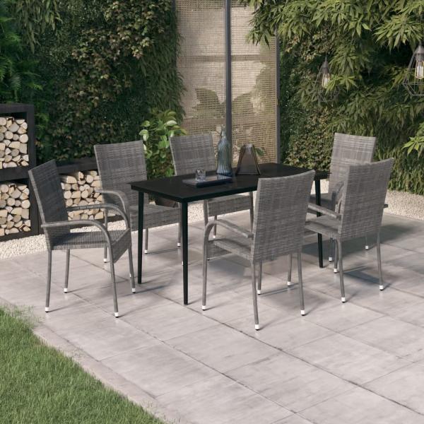 ARDEBO.de - 7-tlg. Garten-Essgruppe Grau und Schwarz