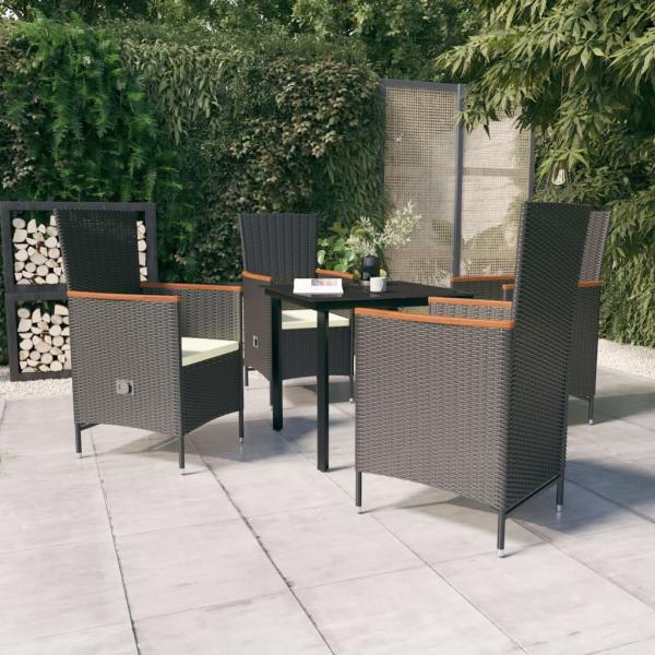 ARDEBO.de - 5-tlg. Garten-Essgruppe mit Kissen Schwarz