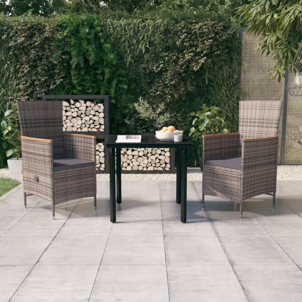 ARDEBO.de - 3-tlg. Garten-Essgruppe mit Kissen Grau