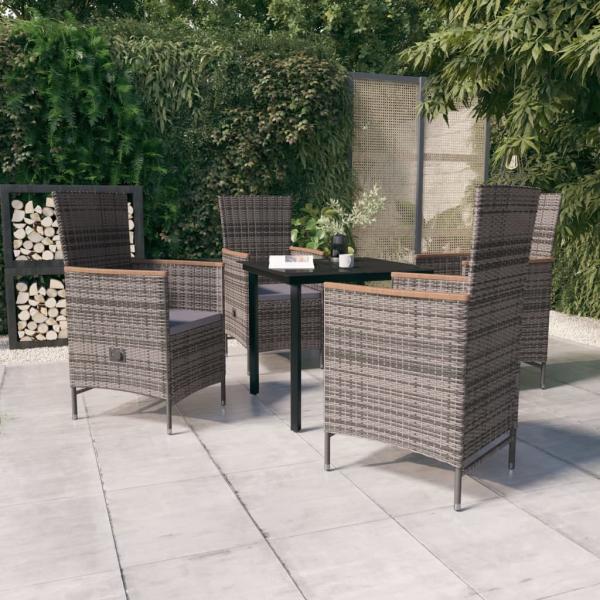 ARDEBO.de - 5-tlg. Garten-Essgruppe mit Kissen Grau