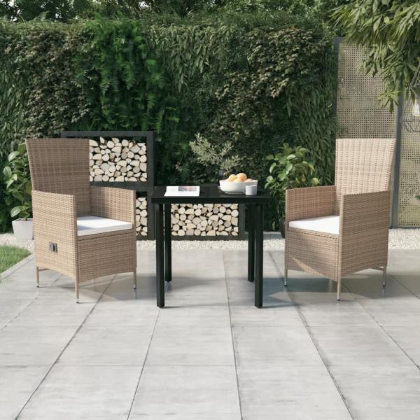 ARDEBO.de - 3-tlg. Garten-Essgruppe mit Kissen Beige
