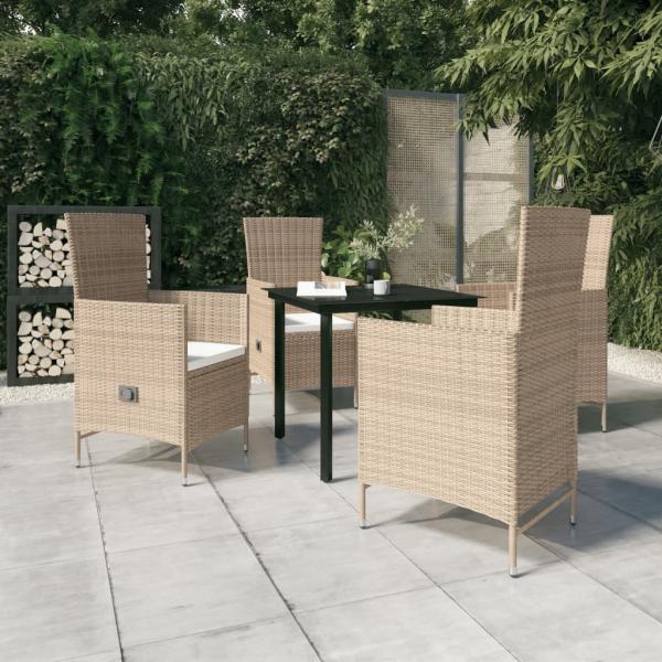 ARDEBO.de - 5-tlg. Garten-Essgruppe mit Kissen Beige