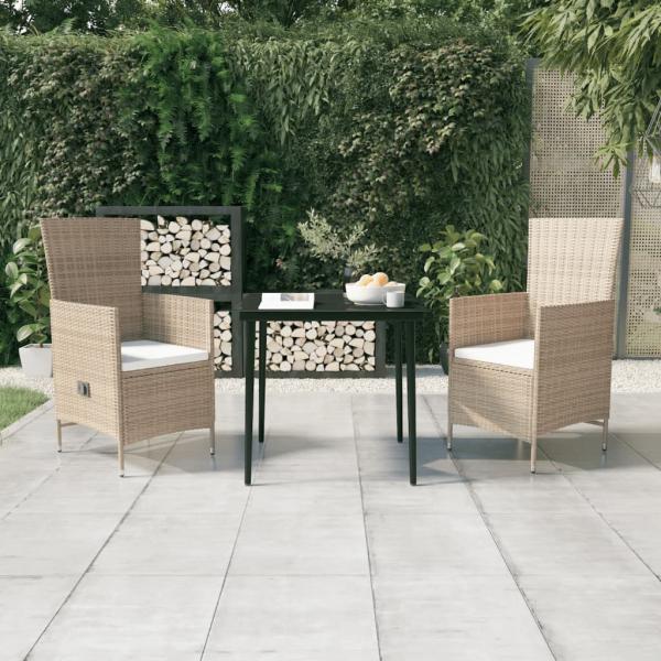 ARDEBO.de - 3-tlg. Garten-Essgruppe mit Kissen Beige