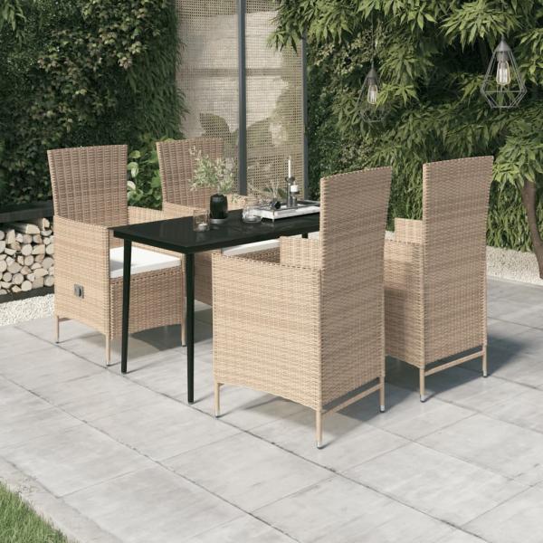 ARDEBO.de - 5-tlg. Garten-Essgruppe mit Kissen Beige