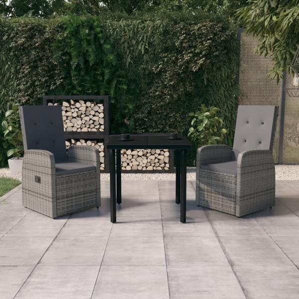 ARDEBO.de - 3-tlg. Garten-Essgruppe mit Kissen Grau