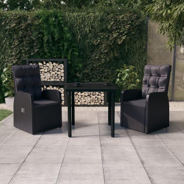 ARDEBO.de - 3-tlg. Garten-Essgruppe mit Kissen Schwarz
